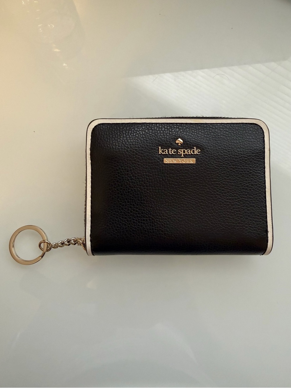 kate spade Black with White Trim Leather Keyring Wallet